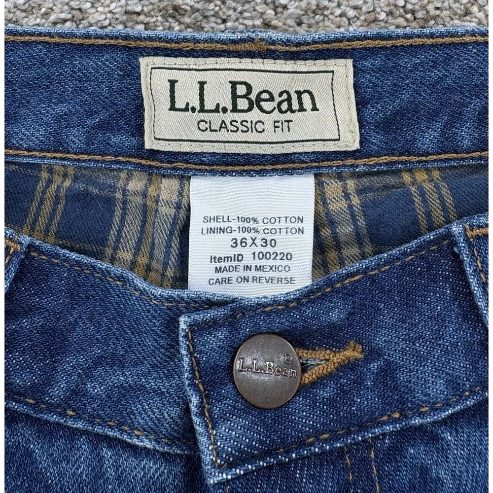 NEW LL Bean Double L Flannel Lined Jean Mens 36x30 Blue Classic Fit Cotton Denim